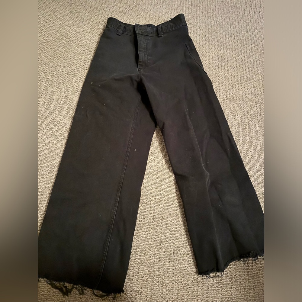 High waist marine straight pocket jeans wide legged